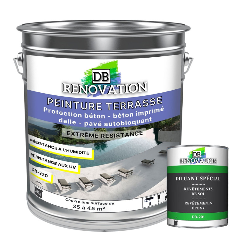 DB-230 Peinture sol terrasse pour béton - Forte protection UV - Haute imperméabilité - Kit 5,5-11KG