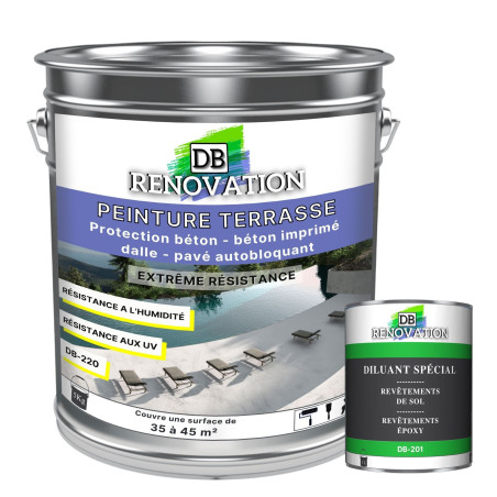 DB-230 Peinture sol terrasse pour béton - Forte protection UV - Haute imperméabilité - Kit 5,5-11KG