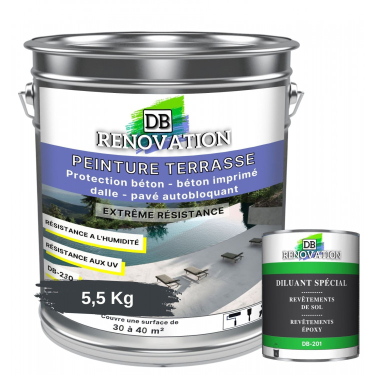DB-230 Peinture sol terrasse pour béton - Forte protection UV - Haute imperméabilité - Kit 5,5-11KG